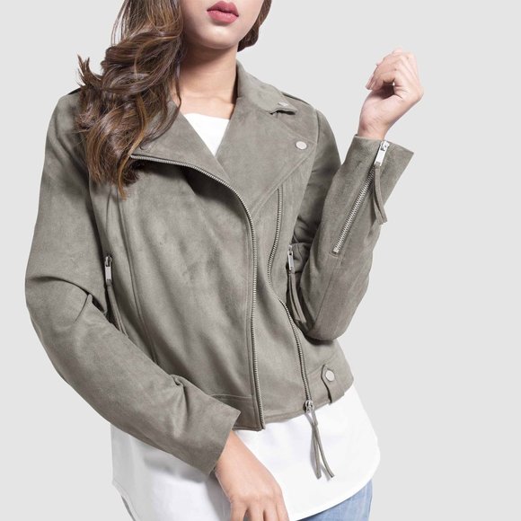 OLGYN Jackets & Blazers - OLGYN Women’s Biker Suede Olive Leather Jacket